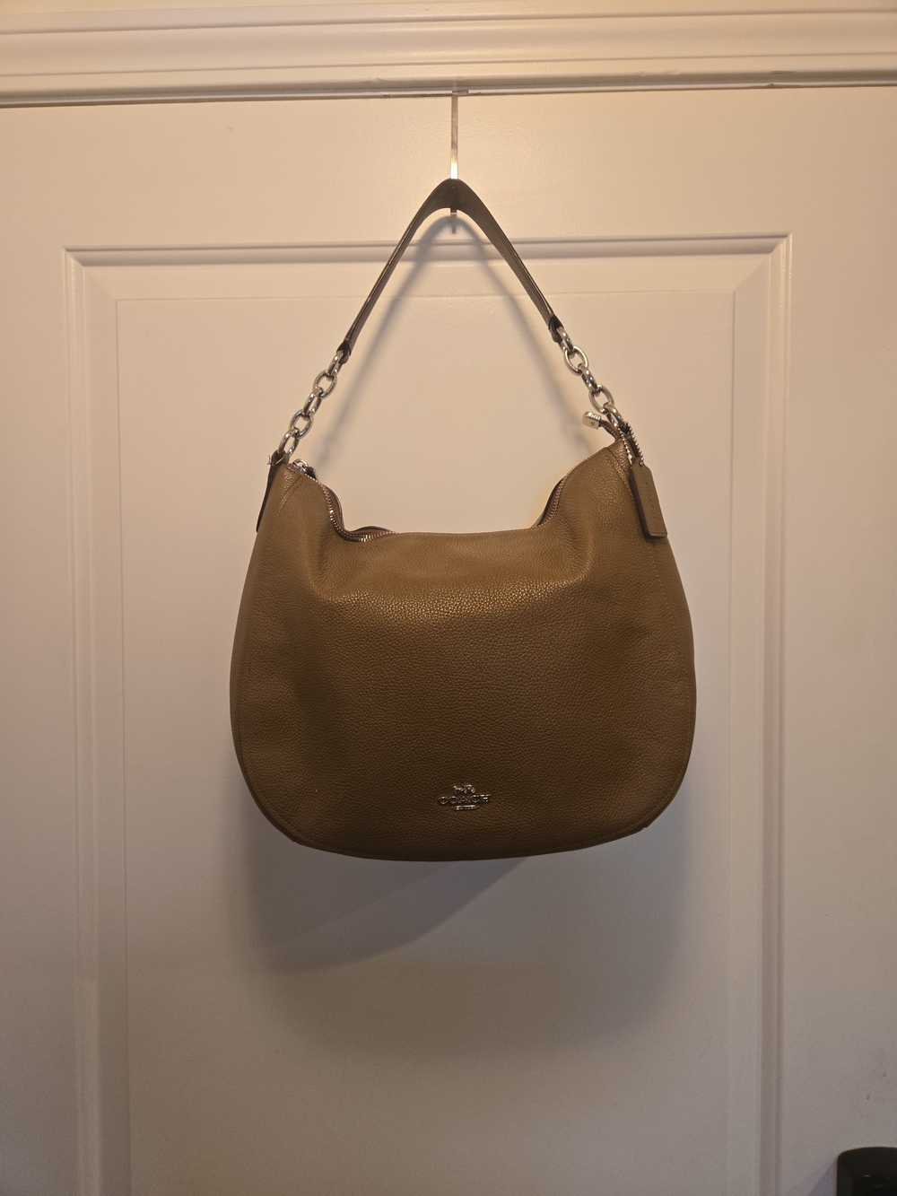 Coach Pebbled Leather Shoulder Hobo in Tan